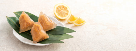 Zongzi, crystal ice rice dumpling for Dragon Boat Festival food with sweet bean paste filling.の写真素材