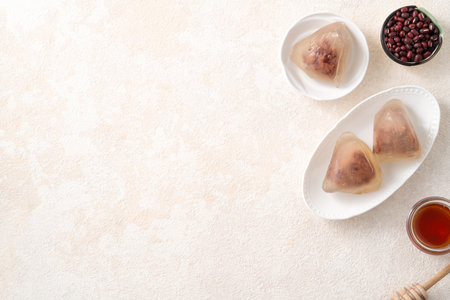 Zongzi, crystal ice rice dumpling for Dragon Boat Festival food with sweet bean paste filling.の写真素材