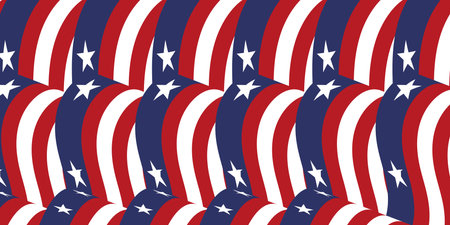 Concept of the Fourth of July independence day with American flag pattern ribbons over blue background.のイラスト素材