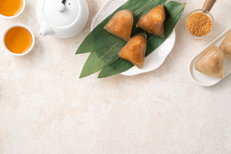 Zongzi, crystal ice rice dumpling for Dragon Boat Festival food with sweet bean paste filling.の写真素材