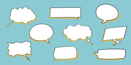 Speech talk bubble, thought balloon, icon illustration design with yellow shadow set.のイラスト素材