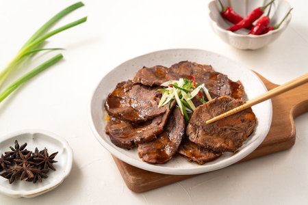 Taiwanese braised beef shank slices in a plate for traditional and lunar new year dishes idea design concept.の写真素材