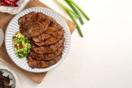 Taiwanese braised beef shank slices in a plate for traditional and lunar new year dishes idea design concept.の写真素材
