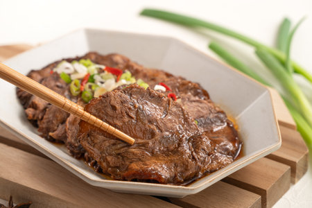 Taiwanese braised beef shank slices in a plate for traditional and lunar new year dishes idea design concept.の写真素材