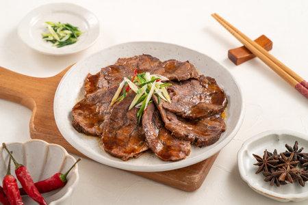 Taiwanese braised beef shank slices in a plate for traditional and lunar new year dishes idea design concept.の写真素材