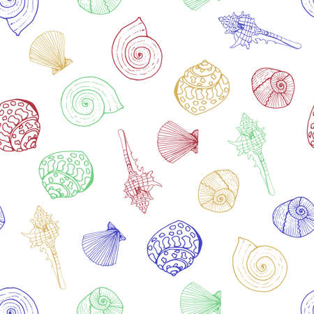 Vector hand drawn pattern with shells.のイラスト素材