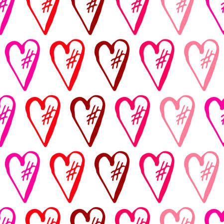 Hand Drawing Doodled Pattern with Romantic Hearts. Hand-drawn Vector Illustration. Ideal Seamless Sketch Background for Happy Valentine's Day, Celebration Event, Print, Wallpaper, Wrapping.のイラスト素材