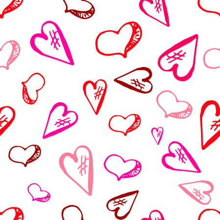 Hand Drawing Doodled Pattern with Romantic Icons. Hand-drawn Vector Illustration. Ideal Seamless Sketch Background for Happy Valentine's Day, Celebration Event, Print, Wallpaper, Wrapping.のイラスト素材