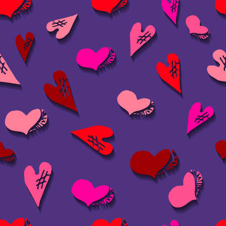 Unusual Hand Drawing Doodled Pattern with Romantic Hearts. Hand-drawn Vector Illustration. Ideal Seamless Sketch Background for Happy Valentine's Day, Celebration Event, Print, Wallpaper, Wrapping.のイラスト素材