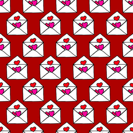 Love letters. Ideal Hand Drawn pattern with doodles elements for your Holiday design: print, wallpaper, wrapping. Hand-Drawing sketch. Romantic message. Valentine's Day. Vector illustration.のイラスト素材
