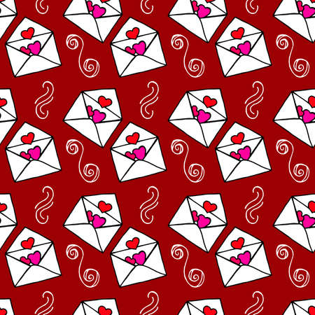 Love letters. Ideal Hand Drawn pattern with doodles elements for your Holiday design: print, wallpaper, wrapping. Hand-Drawing sketch. Romantic message. Valentine's Day. Vector illustration.のイラスト素材
