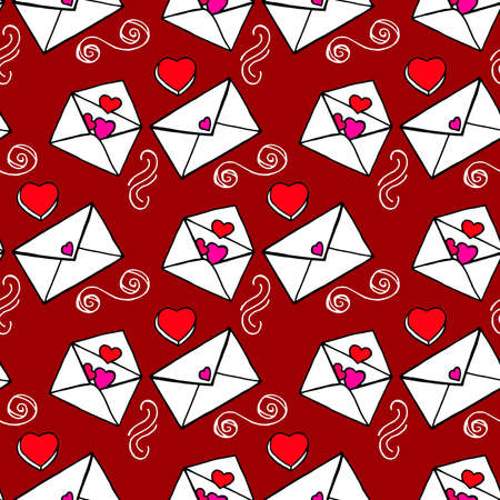 Ideal Hand Drawn pattern with doodles elements for your Holiday design: print, wallpaper, wrapping. Love letters. Hand-Drawing sketch. Romantic message. Valentine's Day. Vector illustration.のイラスト素材
