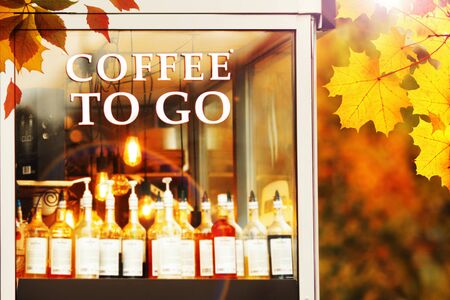 Coffee to go shop in autumn park, bright colorsの写真素材
