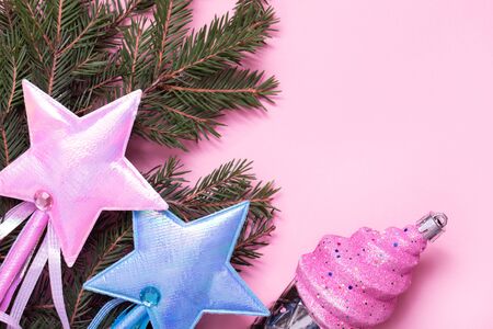 Candy pink blue stars with ice cream flat layの写真素材
