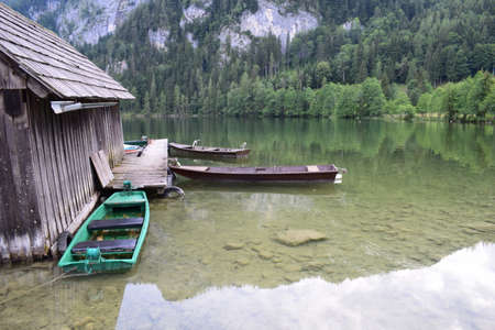 House and boats on lakeのeditorial素材