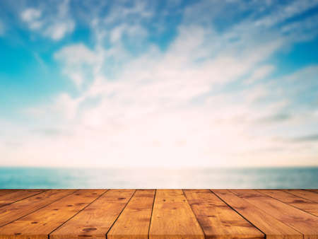 Sea side brown wooden floor product display background