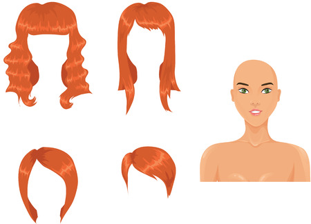 Set of woman haircuts. redheadのイラスト素材