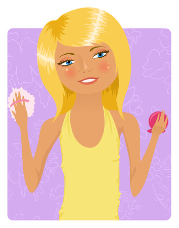 Girl applying powderのイラスト素材
