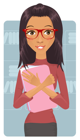 Cute business woman holding documentsのイラスト素材