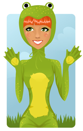 Cute girl in frog costumeのイラスト素材