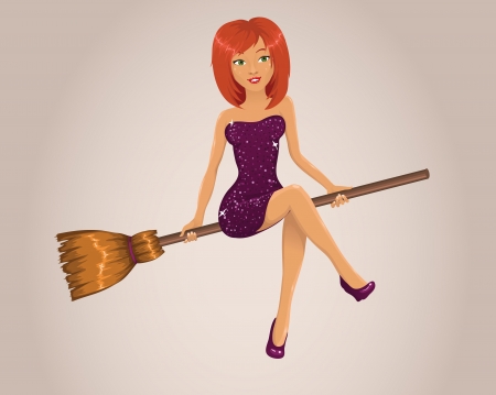Sexy Halloween witch flying on a broomのイラスト素材