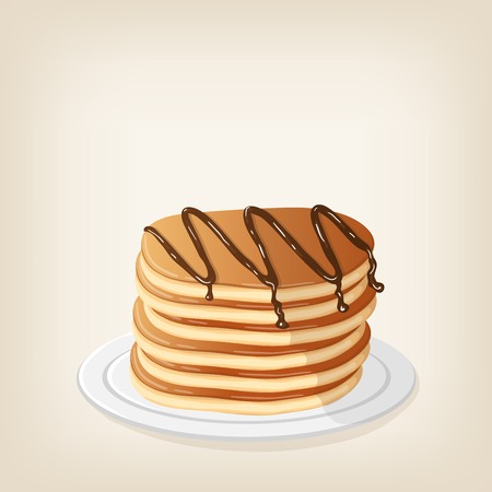 Adorable pancakes with chocolate syrup on topのイラスト素材