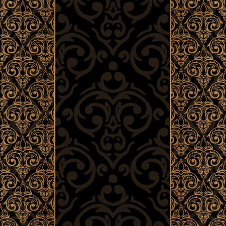 Vector seamless baroque damask luxury black and golden border frameのイラスト素材