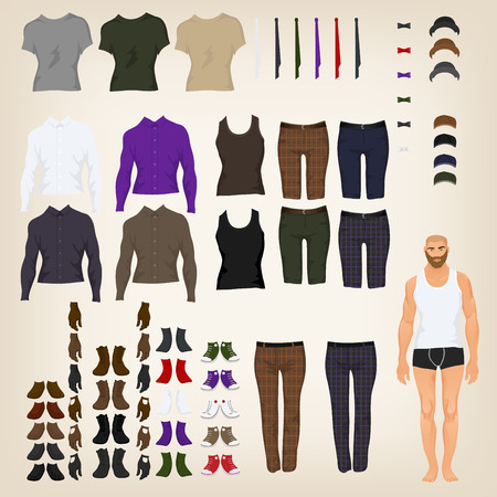 Vector hipster dress up doll with an assortment of hipster clothesのイラスト素材