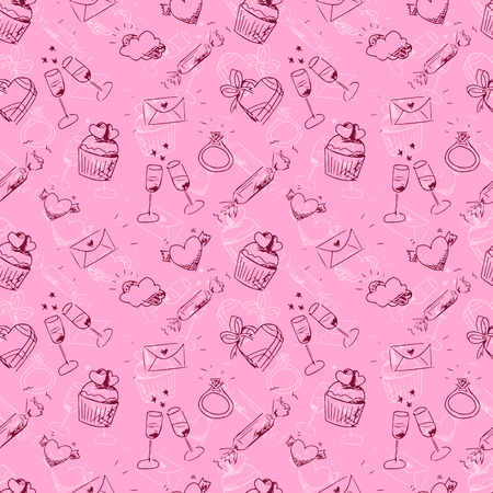 cute pink sketchy Valentine\'s day seamless patternのイラスト素材