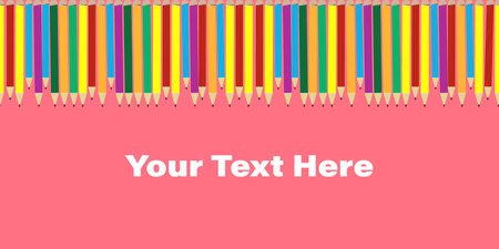 Multicolor pencils on cool red background, horizontal seamless pattern for web banner.のイラスト素材