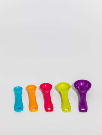 set of measuring spoons for prepare meals on white backgroundの写真素材