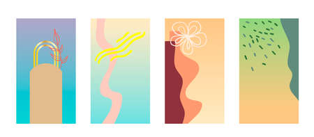 Set of 4 abstract background for social media post template. Colorful gradient pastel with minimal element.のイラスト素材