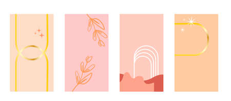Set of 4 abstract background for social media post template. Colorful pastel with minimal element.のイラスト素材