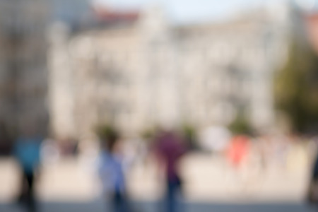 Blurred background photo.Cityscape bokeh. Defocused abstract city.Background out of focus.Can use as wallpaper, design. Summer blurry city backdrop.Travel out of focus photos. Fairy defocused photos.の写真素材