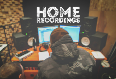 Recording studio blurry background with letteringの写真素材