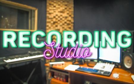 Recording studio blurry background with letteringの写真素材