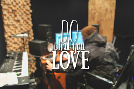 Recording studio blurry background with letteringの写真素材
