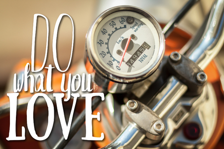 Do what you love. Inspiration card with speedometer of retro scooter on backgroundの写真素材
