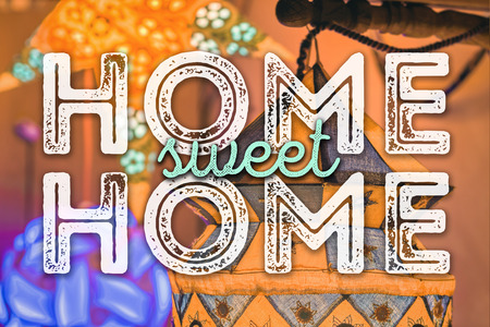Home sweet home. Warm and cozy card.の写真素材