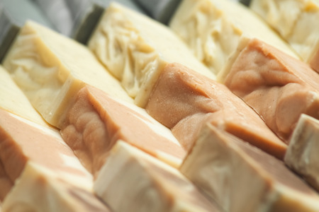 Organic handmade soap. Soap slices close-up.の写真素材