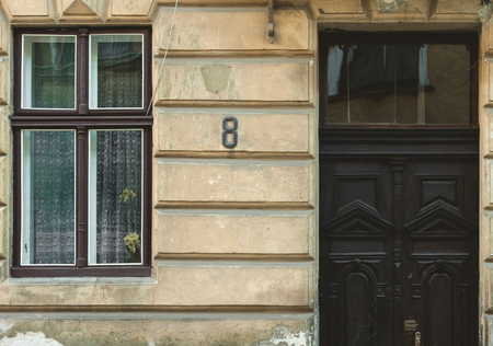 Window and door. Lviv, Ukraine. European travel photo.の写真素材