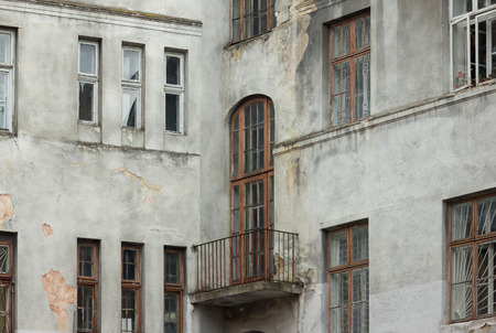 Facade of gloomy old house. Lviv, Ukraine. European travel photo.の写真素材