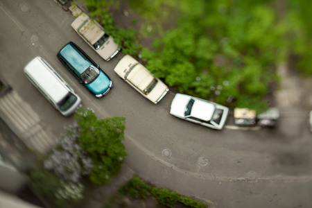 Natural (non-imitation) tilt shift blurry photo. Macro-look cityscape.の写真素材
