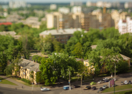 Natural (non-imitation) tilt shift blurry photo. Macro-look cityscape.の写真素材