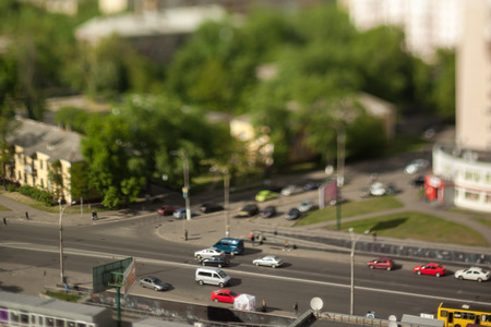 Natural (non-imitation) tilt shift blurry photo. Macro-look cityscape.の写真素材
