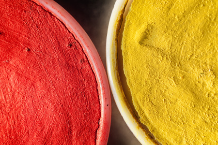 Professional cosmetic. Red and yellow aqua make up.の写真素材