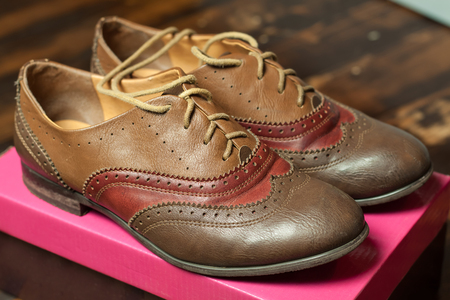A pair of women's shoes. Hipster clothing backgroundの写真素材