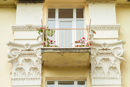 European balcony with flowers. Old architectureの写真素材
