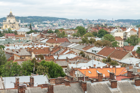 View from the tower of the Church of St. Elizabeth. Lviv, Ukraine. European travel photo.の写真素材