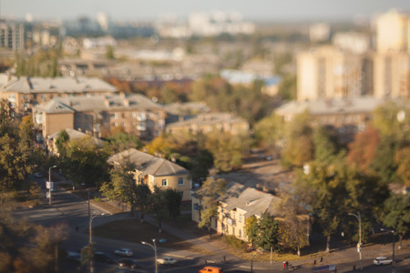 Enchanting autumn. Blurry tilt-shift cityscape.の写真素材
